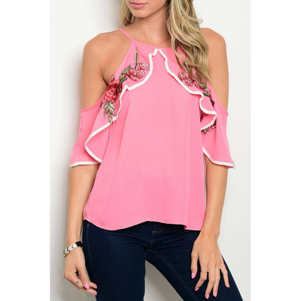 🆕 Rose embroidered Ruffles Blouse